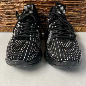 La Sheelah Black Fashion Sneakers Rhinestones and Studs Size 7